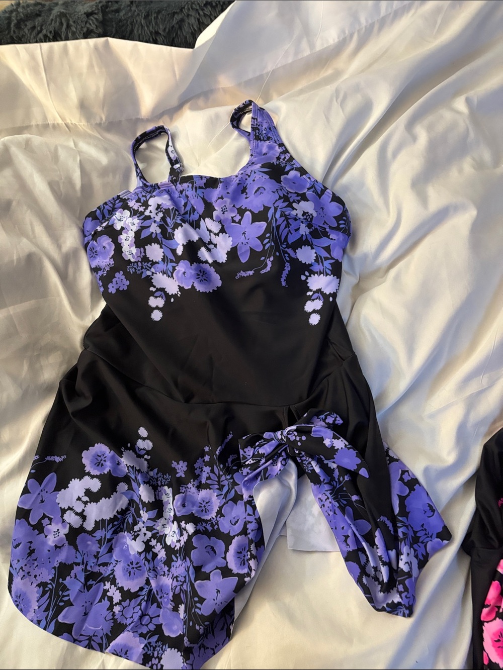 Black & Purple Floral Women's Swim Footie with Adjustable Straps